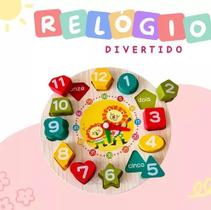 Brinquedo Relógio Divertido Infantil Educativo Encaixe Didático Madeira