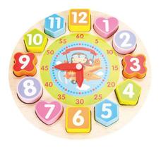Brinquedo Relógio Educativo Didático Formas Números Madeira - Dm Toys