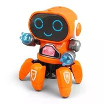Brinquedo Robô Aranha Dançarino 6 Pernas Com Sons E Luzes Cor Laranja