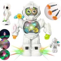 Brinquedo Robô Astronauta C/ Luz Som Engrenagens Lança Dardos Interativo.