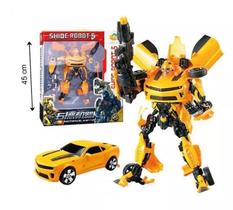 Brinquedo Robô transforma em carro Amarelo Grande 40cm