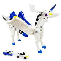 Brinquedo robô unicórnio transformador de colisão com 2 carros magnéticos