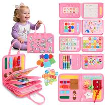 Brinquedo sensorial infantil Montessori Busy Board TOYSYM Unicórnio rosa