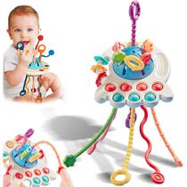 Brinquedo sensorial Teether Montessori 4 em 1 para Baby Blue