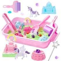 Brinquedo Sensory Bin Carolart Unicorn com moldes Castle para crianças a partir de 3 anos Brinquedo Sensory Bin Carolart Unicorn com moldes Castle para crianças a partir de 3 anos