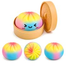 Brinquedo Squishy Arco-Íris Dumpling Binkahui com Caixa Vaporizadora Brinquedo Squishy Arco-Íris Dumpling Binkahui com Caixa Vaporizadora