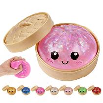 Brinquedo Squishy SideOnes Bolinha Antiestresse Dumpling Rosa com Glitter