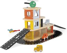 Brinquedo Super Garagem de Madeira Pista Infantil com Carrinhos Janod