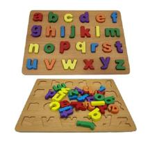 Brinquedo Tabuleiro Alfabeto Em Madeira Didático Pedagógico