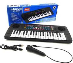 Brinquedo Teclado Musical Infantil Com Microfone E Cabo 37 Teclas(Preto)