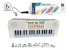 Brinquedo Teclado Musical Infantil Com Microfone E Fonte 37 Teclas(Branco)
