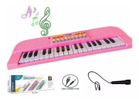 Brinquedo Teclado Musical Infantil Com Microfone E Fonte 37 Teclas(Rosa) - Toy King