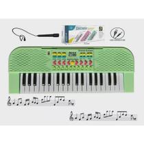 Brinquedo Teclado Musical Infantil Com Microfone E Fonte 37 Teclas(Verde) - Toy king