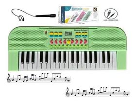 Brinquedo Teclado Musical Infantil Com Microfone E Fonte 37 Teclas(Verde) - Toy King