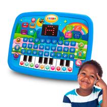 Brinquedo Teclado Piano Tablet Infantil Alfabeto Números Inglês Aprendizado Azul