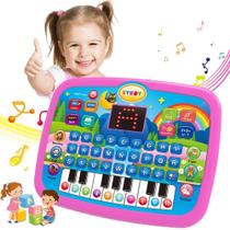 Brinquedo Teclado Piano Tablet Infantil Alfabeto Números Inglês Aprendizado Rosa