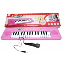 Brinquedo Teclado Rosa Infantil karaokê Piano Musical Microfone Rosa