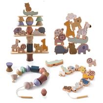 Brinquedo Threading Smartwo Wooden Animals para crianças de 3 a 5 anos