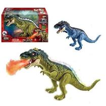 Brinquedo Tiranossauro Rex Colorido Solta Fumaça Com Luz E Som Anda