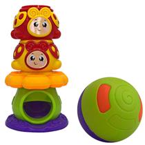 Brinquedo Torre Joaninha com Bolinha Chocalho Infantil
