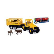 Brinquedo Trator Com Boi Na Caixa Carreta Roça Fazenda - Diverplas Presente