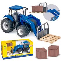 Brinquedo Trator New Holland T8 Empilhadeira Miniatura Realista Para Brincar E Colecionar