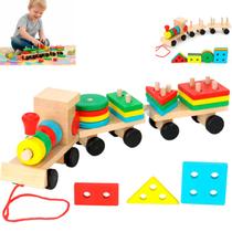 Brinquedo Trem Madeira Encaixe Montessori De Formas 24pçs COR:MADEIRA