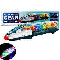Brinquedo Trem Musical Com Engrenagens Gear Train Infantil Bate Luz E Som Volta Plastico Transparente Reforçado Colorido