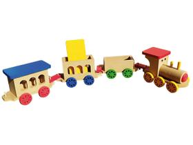 Brinquedo Trenzinho De Madeira Locomotiva +3 Vagões colorido