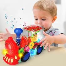 Brinquedo Trenzinho Infantil Musical Colorido Com Luzes Som Trem Com Pilha Plastico Transparente Reforçado Resistente