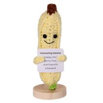 Brinquedo tricotado BOXOB Funny Positive Banana com base de madeira Brinquedo tricotado BOXOB Funny Positive Banana com base de madeira