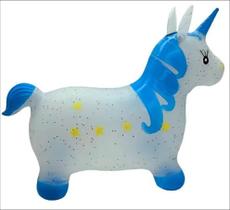 Brinquedo Unicórnio Cavalinho Upa Upa Musical Pula Pula Infantil Led Azul