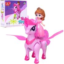 Brinquedo Unicórnio Princesa Asa Articulada Luz Som Castela