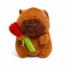 Brinquedo Urso Ursinho de Pelúcia Capivara Filó Com Flor Rosa 19cm Antialérgica Fofa Cor Marrom Infantil Presente