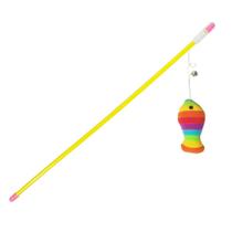 Brinquedo Vara 50cm Longa c/ Guizo e Peixe de Pelúcia Varinha de Plástico p/ Gato Filhote ou Adulto