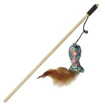 Brinquedo Varinha 40cm com Corda Guizo Sonoro e Pelúcia Vara em Madeira para Gato Adulto ou Filhote