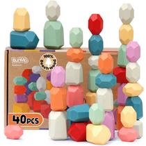Brinquedo Wooden Stacking Rocks Bunmo Montessori, 40 unidades por mais de 1 ano