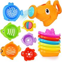 Brinquedos de banho para bebês SLTBEH Boat com copo empilhável e regador Brinquedos de banho para bebês SLTBEH Boat com copo empilhável e regador