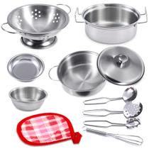 Brinquedos de cozinha Pretend Play Rupnoflbui Kids com utensílios de cozinha, 11 unidades