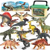 Brinquedos de dinossauro oENUX para crianças 3-5,12pcs Figuras realistas de dinossauro jurássico Playset c/ Cartilha Educacional, Dinasour plástico infantil incluindo T-Rex, Triceratops, Dino Learning Toy for Boy Girl Age 4-7