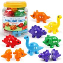 Brinquedos de dinossauro que contam letras combinando letras com alfabeto ABC de dupla face, aprendizado pré-escolar, letras maiúsculas, letras minúsculas, classificação sensorial, conjuntos de brinquedos educacionais Montessori para crianças de 3 anos ou mais