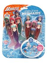 Brinquedos de mergulho BANZAI Sparkle Mermaid, pacote com 6 caudas brilhantes