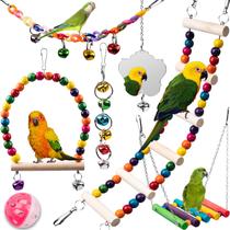 Brinquedos de pássaros JINJINANV para periquitos, madeira, 7 unidades, acesso à gaiola de pássaros.