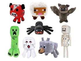 Brinquedos de pelúcia OVITTAC Creeper, Baby Pig, Baby Wolf, Spider, Bat, Skeleton Shooter, Red Bull, Sheep, pacote com 8