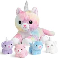 Brinquedos de pelúcia para gatos Unicórnio KMUYSL Cat Mommy com 4 gatinhos Brinquedos de pelúcia para gatos Unicórnio KMUYSL Cat Mommy com 4 gatinhos