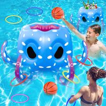 Brinquedos de piscina Bloolilies Octopus 2 em 1 infláveis para crianças de 4 a 8 anos
