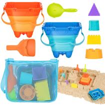 Brinquedos de praia: kit de construção HUGCATY Sand Castle com bolsa de malha, 9 unidades Brinquedos de praia: kit de construção HUGCATY Sand Castle com bolsa de malha, 9 unidades
