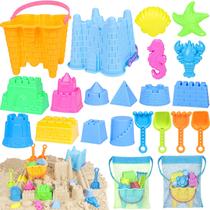 Brinquedos de praia KUBUSFLY Sand Castle com 2 baldes, 2 bolsas, 4 pás