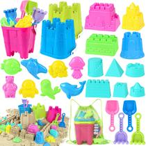 Brinquedos de praia KUBUSFLY Sand Castle com 3 baldes, 4 pás e bolsa
