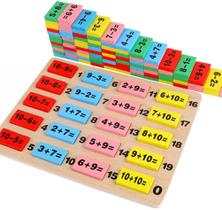 Brinquedos dominó de madeira para crianças,110Pcs Kit Dominó colorido, cálculo básico educacional, placa de resposta com dominó definir jogos de família presente para crianças pré-escolares - YEITIADY